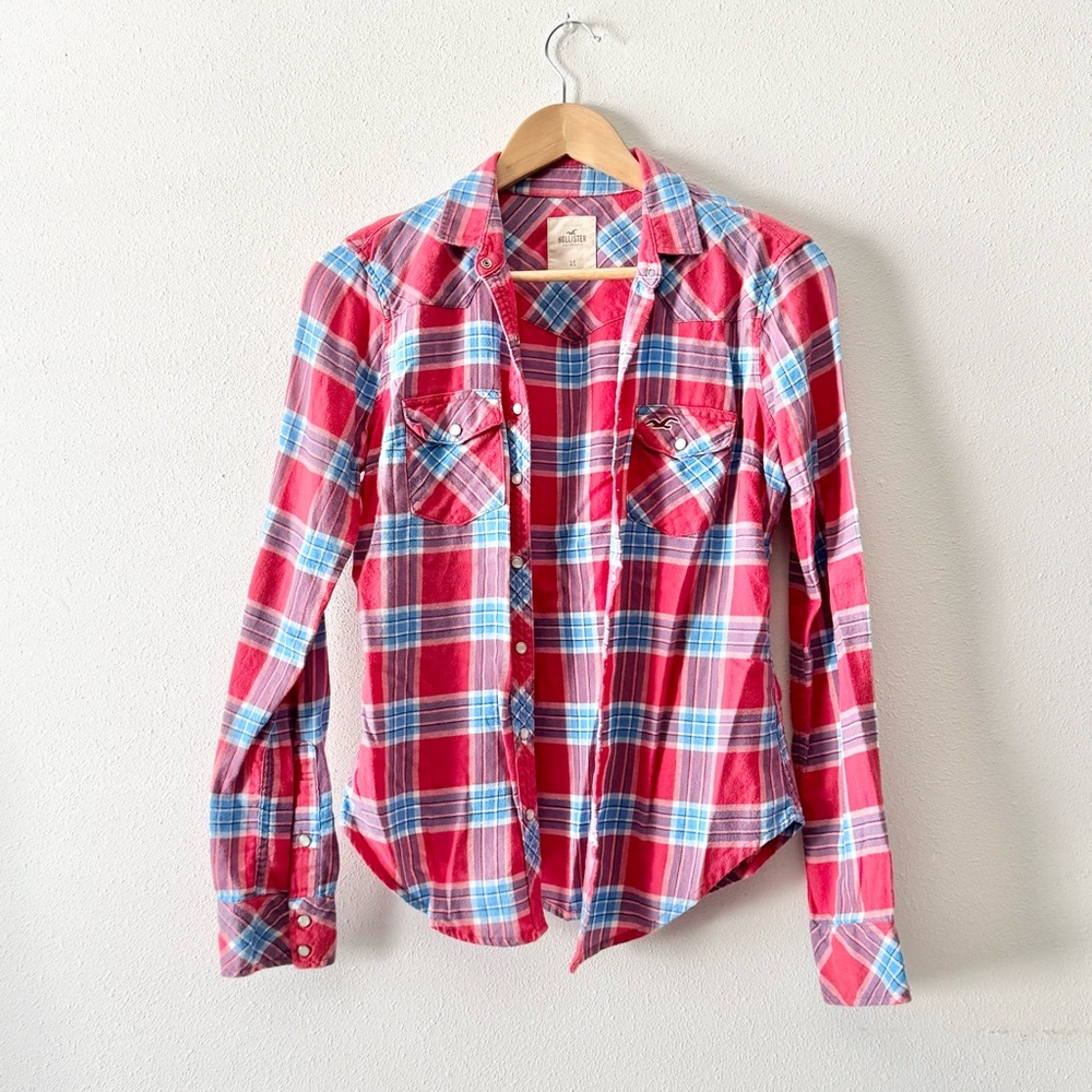 Hollister Red and Blue Plaid flannel Shirt
